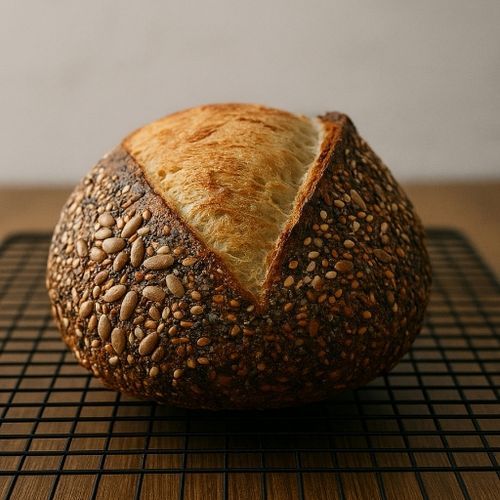 Pão rústico com crosta de grãos